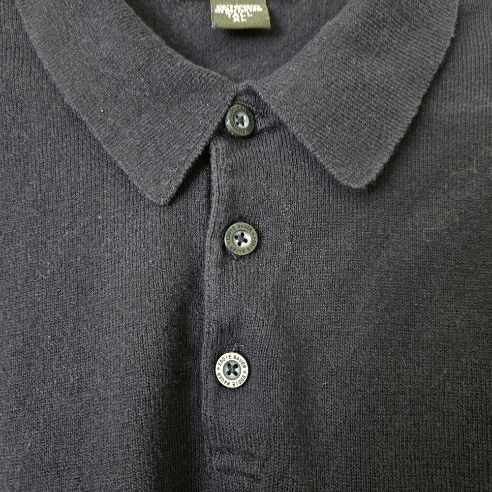 Eddie Bauer Cotton Cashmere Men's Polo Long Sleeve Navy Blue Sweater XL Tall - Picture 5 of 6